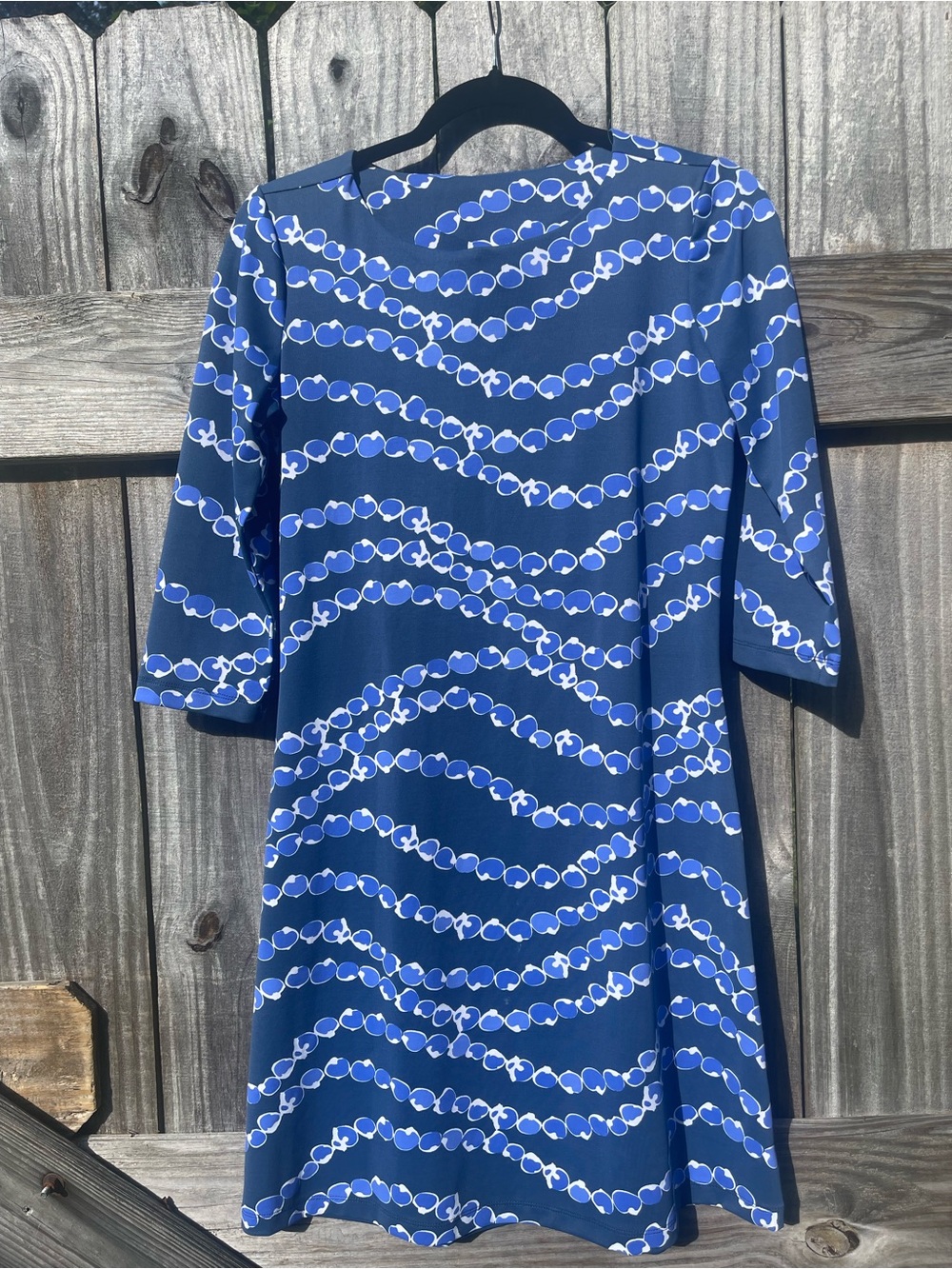 MAHI GOLD Blue Wave-Print Midi Dress Sz S